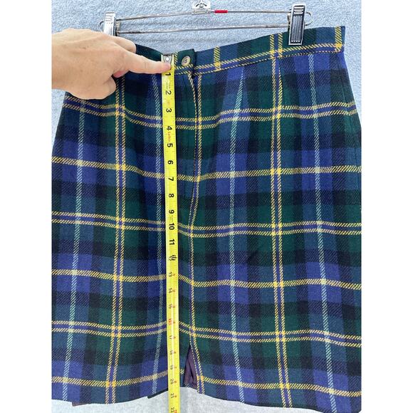 Talbots Women's sz 12 High Waisted Plaid Blue Green Yellow Skirt School Girl - Picture 5 of 12
